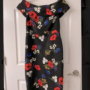 Calvin Klein, off the shoulder poppy dress